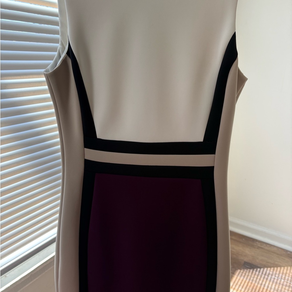 Calvin Klein Cream, Black & Plum Colorblock Midi Dress
